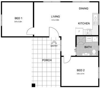 L Shaped Two Bedroom House Floor Plans